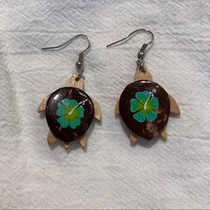 Turtle Wood Painted Earrings